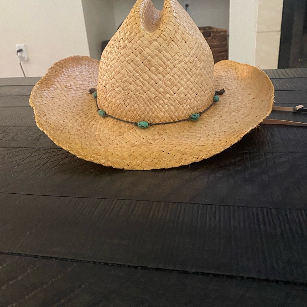 Straw Cowboy Hat with Turquoise Beads Sun Days Afternoon brand